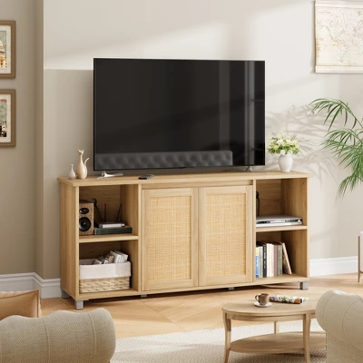 TV Stand For 65 Inch, Entertainment Center With Storage Shelves & Glass Doors – Wooden Media Console Cabinet For Living Room, Bedroom 4 TV Stand For 65 Inch, Entertainment Center With Storage Shelves & Glass Doors – Wooden Media Console Cabinet For Living Room, Bedroom - Image 2