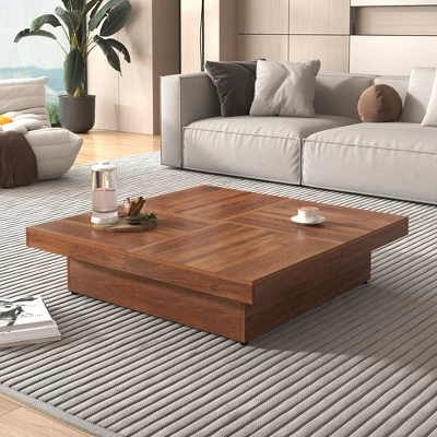 39.4" Sliding Top Coffee Table, Slide Table With 4 Storage Compartments, Farmhouse Square Marble Veneer Coffee Table With Large Storage Spaces 7 39.4" Sliding Top Coffee Table, Slide Table With 4 Storage Compartments, Farmhouse Square Marble Veneer Coffee Table With Large Storage Spaces - Image 5