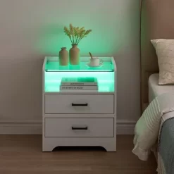 Garvee Bedside Table With 2 Drawers, LED Nightstand Wooden Cabinet Unit With Lights For Bedroom, Living Room, White 11 Garvee Bedside Table With 2 Drawers, LED Nightstand Wooden Cabinet Unit With Lights For Bedroom, Living Room, White -Garvee GUEST d4dfcbfe 2554 42b7 a59f 6f2e0efd01a9