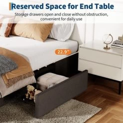 Full Size Storage Bed Frame With 3 XL Drawers - Upholstered Platform Bed, No Box Spring Needed, Wood Slat Support, Easy Assembly -Garvee GUEST d5056f7a 8cc6 4276 b74b 579816a78f1c