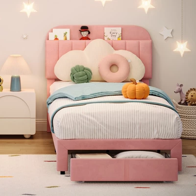 Garvee Twin Bed Frame With Drawer, Velvet Upholstered Platform Bed Frame With Storage Headboard, No Box Spring Needed, Easy Assembly 12 Garvee Twin Bed Frame With Drawer, Velvet Upholstered Platform Bed Frame With Storage Headboard, No Box Spring Needed, Easy Assembly - Image 10