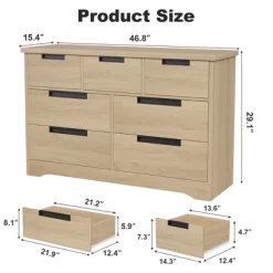 7 Drawer Dresser For Bedroom, Natural Oak Double Dresser Organizer With Embedded Handles, Wooden Chest Of Drawers For Living Room Nursery Hallway 12 7 Drawer Dresser For Bedroom, Natural Oak Double Dresser Organizer With Embedded Handles, Wooden Chest Of Drawers For Living Room Nursery Hallway -Garvee GUEST d583bee3 5ced 4df4 986a 0b138233a5d5