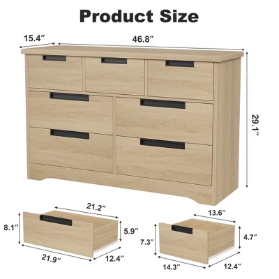 7 Drawer Dresser For Bedroom, Natural Oak Double Dresser Organizer With Embedded Handles, Wooden Chest Of Drawers For Living Room Nursery Hallway 7 7 Drawer Dresser For Bedroom, Natural Oak Double Dresser Organizer With Embedded Handles, Wooden Chest Of Drawers For Living Room Nursery Hallway - Image 5