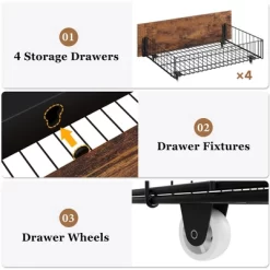 Bed Frame With Storage Drawers - Heavy Duty Metal Platform With Wooden Headboard, No Box Spring Needed, Easy Assembly, Vintage Brown 16 Bed Frame With Storage Drawers - Heavy Duty Metal Platform With Wooden Headboard, No Box Spring Needed, Easy Assembly, Vintage Brown -Garvee GUEST d5a51dcb d3a1 4754 937b 3a347c3d00bd 2