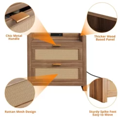 Night Stand Set Of 2, Bedside Tables With Charging Station, Rattan End Tables, Boho Bed Side Tables, Wood Nightstands Set Of 2 With Drawer -Garvee GUEST d608a21f 646f 4593 ac33 8b5bf1ce21aa