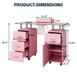 Manicure Table Nail Desk For Nail Tech, Nail Table Station With Electric Dust Collector, Nail Salon Storage Table