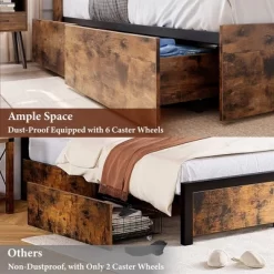 Storage Wooden Bed Frame With Bookcase Headboard And 4 Large Drawers -Garvee GUEST d6800cbc af08 418a b34a 7704fd767111