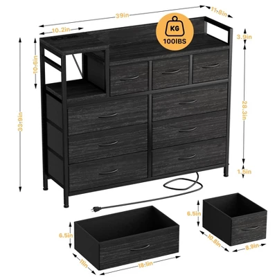 Dresser TV Stand With Power Outlet, Bedroom Dresser With 9 Drawers, Chest Of Drawers, Steel Frame Storage Closet For Living Room Hallway 3 Dresser TV Stand With Power Outlet, Bedroom Dresser With 9 Drawers, Chest Of Drawers, Steel Frame Storage Closet For Living Room Hallway