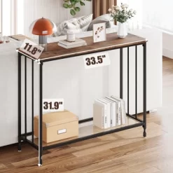 33.5"/41.5" Console Table, Industrial Entryway Table, Narrow Sofa Table With Glass Shelf -Garvee GUEST d7057f44 896e 4f99 b4e1 3e3508fefb5d