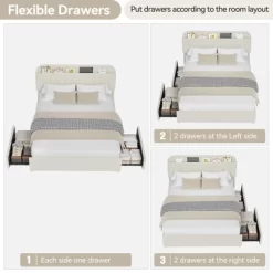 Twin/Twin XL/Full/Queen Bed Frame With Bookcase Headboard And 2 Drawers, Kids Bed Frame, Boucle Upholstered Platform Bed, Easy Assembly -Garvee GUEST d7296180 fe53 4f3d 9edd 507abc4e7926