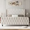 51" Tall Queen/King Size Velvet Upholstered Platform Bed Frame With Button Tufted Wingback Headboard & Footboard, No Box Spring Needed