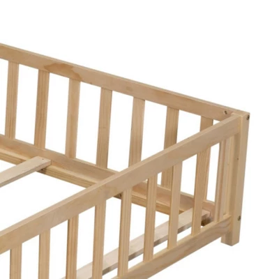 Full Size Floor Platform Bed With Fence And Door, Wooden Floor Bed Frame With Support Slats For Boys Girls Bedroom Furniture, Easy To Assembly 9 Full Size Floor Platform Bed With Fence And Door, Wooden Floor Bed Frame With Support Slats For Boys Girls Bedroom Furniture, Easy To Assembly - Image 7
