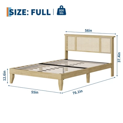 Garvee Bed Frame With Natural Rattan Headboard, Wood Slat Support, Metal Base 3 Garvee Bed Frame With Natural Rattan Headboard, Wood Slat Support, Metal Base