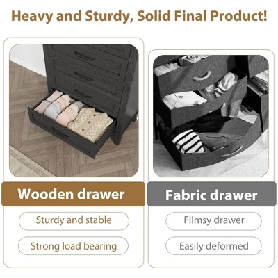 Freestanding 41.3" Tall Vertical Drawer Dresser With Storage , Wooden Closet Storage Chest For Living Room, Bedroom, Entryway, Bedroom 6 Freestanding 41.3" Tall Vertical Drawer Dresser With Storage , Wooden Closet Storage Chest For Living Room, Bedroom, Entryway, Bedroom - Image 4