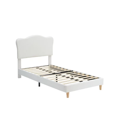 Bed Frame For Kids With Scallop Headboard, Cute Velvet Twin Bed For Girls, Boys, Sturdy Platform Bed, No Box Spring Needed, Wooden Slats, Noise Free 10 Bed Frame For Kids With Scallop Headboard, Cute Velvet Twin Bed For Girls, Boys, Sturdy Platform Bed, No Box Spring Needed, Wooden Slats, Noise Free - Image 8