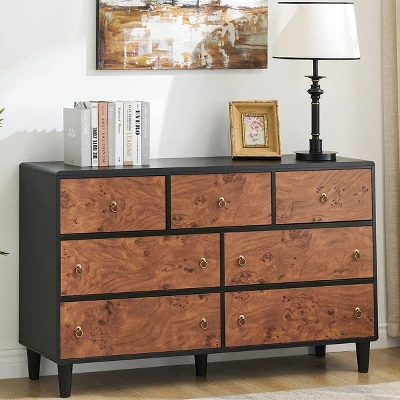 Modern Chest Of Drawers With Natural Texture, Curved Profile Design, Dresser TV Stand, Wood Drawer Organizer For Bedroom, Living Room, Natural Oak 12 Modern Chest Of Drawers With Natural Texture, Curved Profile Design, Dresser TV Stand, Wood Drawer Organizer For Bedroom, Living Room, Natural Oak - Image 10