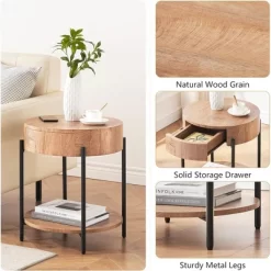 Garvee Round End Table Wood Side Table With Drawer For Living Room, Bedroom And Small Spaces, Brown 14 Garvee Round End Table Wood Side Table With Drawer For Living Room, Bedroom And Small Spaces, Brown -Garvee GUEST d83f8884 d7ae 4b80 a121 3ed3db6dbdcd