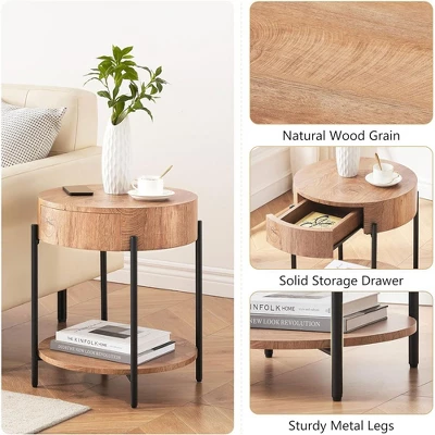 Garvee Round End Table Wood Side Table With Drawer For Living Room, Bedroom And Small Spaces, Brown 8 Garvee Round End Table Wood Side Table With Drawer For Living Room, Bedroom And Small Spaces, Brown - Image 6