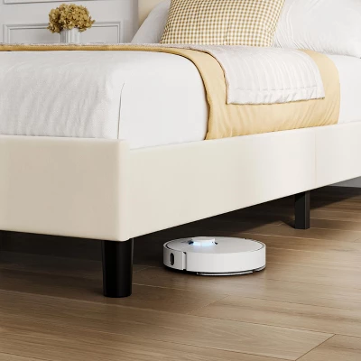 Full Size Bed Frame With Adjustable Headboard, Velvet Upholstered Tufted Twin Platform Bedframe With Strong Wooden Slats, No Box Spring Needed,White 5 Full Size Bed Frame With Adjustable Headboard, Velvet Upholstered Tufted Twin Platform Bedframe With Strong Wooden Slats, No Box Spring Needed,White - Image 3