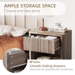 Stand Set Of 2, Modern Farmhouse Nightstand, Fluted Nightstand With Drawer Storage, Mid Century Wood Bedside Table For Bedroom Living Room Sofa Office -Garvee GUEST d8a11b76 3d7f 43a7 b519 973252065e0d