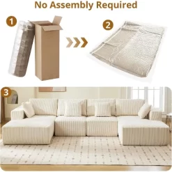 Oversized U-Shaped Cloud Couch, 137" Corduroy Modular Sectional Sofa With Chaise, No Assembly Required, Deep Seat, Compression Foam Sofa 16 Oversized U-Shaped Cloud Couch, 137" Corduroy Modular Sectional Sofa With Chaise, No Assembly Required, Deep Seat, Compression Foam Sofa -Garvee GUEST d8f4f831 61e3 49a8 a996 72f1a06ef357