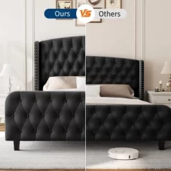 Bed Frame With Deep Button Tufted Wingback Headboard And Footboard, Velvet Upholstered Platform Frame, No Box Spring, Easy Assembly -Garvee GUEST d90b31a9 2683 4f7c acc2 975892d01e6e