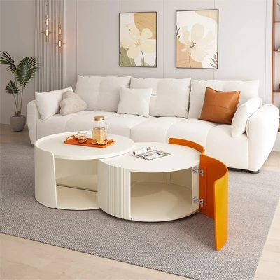 Nesting Coffee Table, Round Nesting Tables And End Tables For Small Space, Modern Side Tables With Extendable Sliding Tabletop, No Need Assembly 4 Nesting Coffee Table, Round Nesting Tables And End Tables For Small Space, Modern Side Tables With Extendable Sliding Tabletop, No Need Assembly - Image 2
