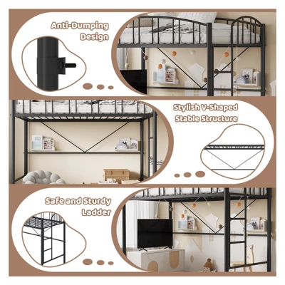 Garvee Loft Bed Twin Size, Heavy Duty Metal Loft Bed Frame With Arched Guardrail And Safety Ladder, Space-Saving, No Box Spring Needed, Black 7 Garvee Loft Bed Twin Size, Heavy Duty Metal Loft Bed Frame With Arched Guardrail And Safety Ladder, Space-Saving, No Box Spring Needed, Black - Image 5