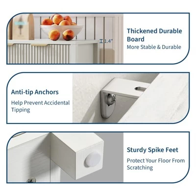 55" Modern Fluted Sideboard Buffet Cabinet With Storage, Wood Coffee Bar Buffet Table With 4 Doors & Adjustable Shelves 7 55" Modern Fluted Sideboard Buffet Cabinet With Storage, Wood Coffee Bar Buffet Table With 4 Doors & Adjustable Shelves - Image 5