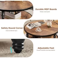 Whizmax Round Coffee Table, Rustic Wooden Surface Top & Sturdy Metal Legs Industrial Sofa Table For Living Room -Garvee GUEST dc039bb3 bcce 4f4b a261 a3dd4717812f