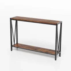Industrial-Style Narrow Long Entryway Console Table With 2-Tier Shelves -V-Shaped Design Slim Sofa Tables With Sturdy Metal Frame -Garvee GUEST dc2496e1 fd11 47a9 b037 f2e20157a6e3