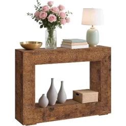 47" Farmhouse Console Table - Minimalist Vintage Entryway Table, Storage Rustic Sofa Table With Open Shelves -Garvee GUEST dc4a5565 f5e9 411a b483 dbfad1d1e1f7