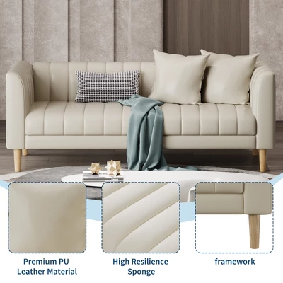 Garvee Faux Leather Sofa Couch, Modern 78" W Sofa With Deep Seats, 3 Seater Sofa Couch With 2 Throw Pillows And Wood Legs, For Living Room 8 Garvee Faux Leather Sofa Couch, Modern 78" W Sofa With Deep Seats, 3 Seater Sofa Couch With 2 Throw Pillows And Wood Legs, For Living Room - Image 6