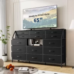 Dresser For Bedroom With 14 Drawers, 55" W Dresser With Side Pocket, Fabric Dressers & Chests Of Drawers With Shelves -Garvee GUEST dcdc4d81 5484 4917 a02b b9c6a339a298