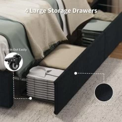 Bed Frame With 4 Storage Drawers, Platform Bed Frame With Upholstered Channel Tufted Wingback Headboard, Strong Wooden Slats Support 12 Bed Frame With 4 Storage Drawers, Platform Bed Frame With Upholstered Channel Tufted Wingback Headboard, Strong Wooden Slats Support -Garvee GUEST dd82d15d c68b 4d84 94bc 813bd9070822