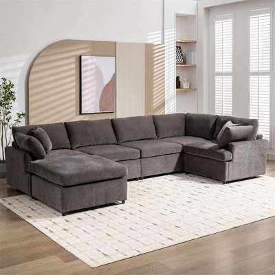 6-Seat Sectional Sofa Couch With Removable Ottoman, U-Shaped Upholstered Couch With Legs, Reversible Chaise Sleeper Sofa Bed For Living Room 10 6-Seat Sectional Sofa Couch With Removable Ottoman, U-Shaped Upholstered Couch With Legs, Reversible Chaise Sleeper Sofa Bed For Living Room - Image 8