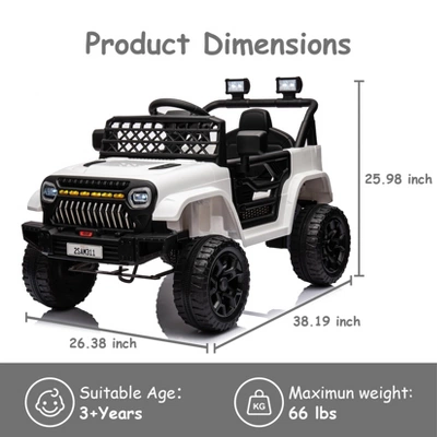 12V Ride On Car For Kids, Electric Vehicle Toddles, Battery Powered Truck Car Toy With RC, LED, Music, 4-Wheel Suspension 15 12V Ride On Car For Kids, Electric Vehicle Toddles, Battery Powered Truck Car Toy With RC, LED, Music, 4-Wheel Suspension - Image 13