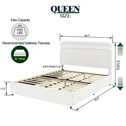 Queen Size Platform Bed With 4 Drawers Queen Upholstered Bed Frame With Curved Stitched Tufted Headboard, No Box Spring Needed, Ivory -Garvee GUEST ddd3bf58 4093 4813 86f4 653d71d76815