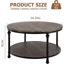 Whizmax Round Coffee Table For Living Room Rustic Center Table With Storage Shelf -Garvee GUEST de130981 d4ea 4f8b a412 2d6b7c08f59d