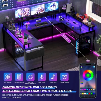 Whizmax U Shaped Computer Gaming Desk, Reversible L Shaped Desk With Monitor Stand, Large Corner Desk With Storage Shelves For Home Office 4 Whizmax U Shaped Computer Gaming Desk, Reversible L Shaped Desk With Monitor Stand, Large Corner Desk With Storage Shelves For Home Office - Image 2