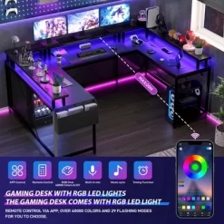 U Shaped Computer Gaming Desk, Reversible L Shaped Desk With Power Outlets, LED Strip & Monitor Stand -Garvee GUEST debb6c05 2f6e 445a bf85 24a0588e1ae3