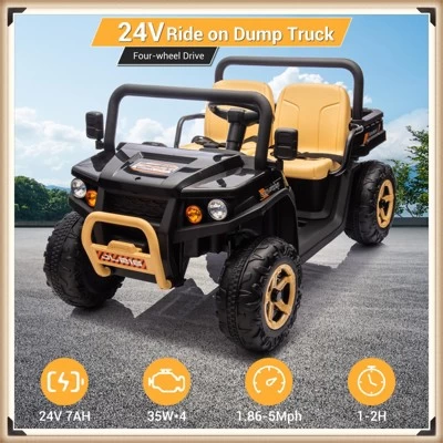 Garvee 24V Kids Ride On Dump Truck, 2-Seater Electric UTV With Remote Control, 4x35W Motors, Shovel, Music, Lights & Bluetooth 7 Garvee 24V Kids Ride On Dump Truck, 2-Seater Electric UTV With Remote Control, 4x35W Motors, Shovel, Music, Lights & Bluetooth - Image 5