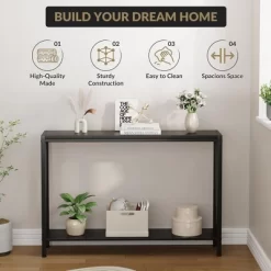 Industrial-Style Narrow Long Entryway Console Table With 2-Tier Shelves -V-Shaped Design Slim Sofa Tables With Sturdy Metal Frame -Garvee GUEST df5fcf70 d3a6 434c 9911 3741311e1700 1