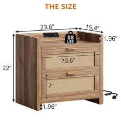 Night Stand Set Of 2, Bedside Tables With Charging Station, Rattan End Tables, Boho Bed Side Tables, Wood Nightstands Set Of 2 With Drawer -Garvee GUEST e041a2dd 8bc2 464e a5fb 19ff5fb02925