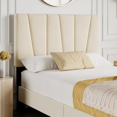 Full Size Bed Frame With Adjustable Headboard, Velvet Upholstered Tufted Twin Platform Bedframe With Strong Wooden Slats, No Box Spring Needed,White 8 Full Size Bed Frame With Adjustable Headboard, Velvet Upholstered Tufted Twin Platform Bedframe With Strong Wooden Slats, No Box Spring Needed,White - Image 6