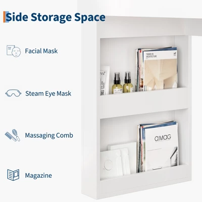 Arched Vanity Desk With Mirror And Lights, Makeup Vanity Table With 3 Drawers And 11 Storage Shelves, Large Dressing Table With Outlet 11 Arched Vanity Desk With Mirror And Lights, Makeup Vanity Table With 3 Drawers And 11 Storage Shelves, Large Dressing Table With Outlet - Image 9