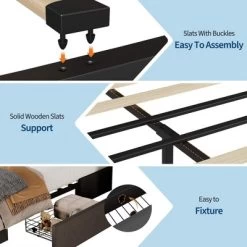 King Bed Frame With 3 Storage Drawers, Fabric Upholstered Platform Bed, Wooden Slats Support, Dark Grey -Garvee GUEST e0c26ee7 5a70 4a21 9b74 a5ca9f9ceb8a