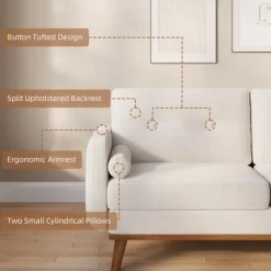 65" Loveseat Sofa, Mid Century Modern Couch Comfy Love Seat Couches, 2 Seater Deep Seat Couch Linen Upholstered Couches For Bedroom Small Space -Garvee GUEST e1123d25 8c47 40b3 b16d 5971ced3b363