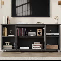 Modern TV Stand For 65 Inch, Black Entertainment Center With Storage Shelves & Glass Doors – Wooden Media Console Cabinet For Living Room -Garvee GUEST e167101c 617a 45b8 9ef2 74ac38025c33