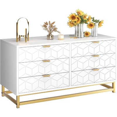 6-Drawer Dresser For Bedroom – Modern Wood Chest With Gold Metal Handles For Hallway, Entryway, And Living Room 6 6-Drawer Dresser For Bedroom – Modern Wood Chest With Gold Metal Handles For Hallway, Entryway, And Living Room - Image 4
